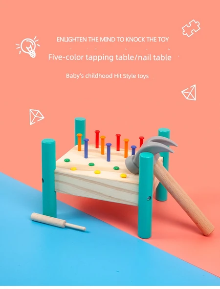 Montessori Çekiç Oyuncak - Haki Yeşil (Bebek Çivili)
