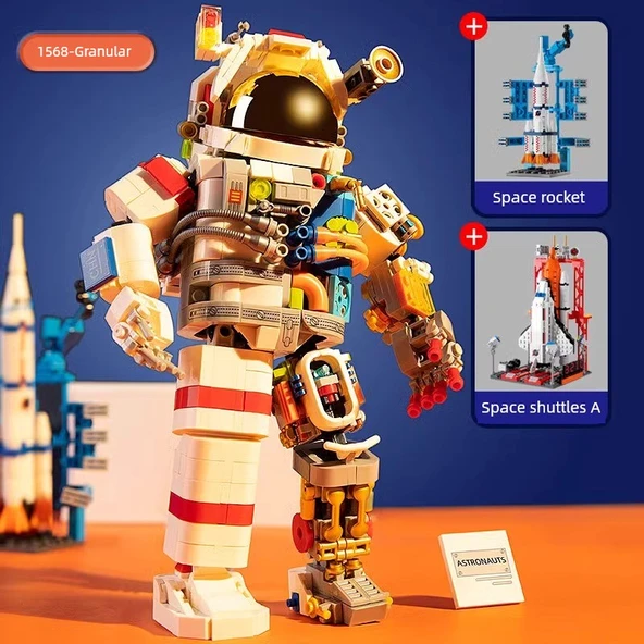 Astronot Yapı Bloğu - Şafak Astronotu + Uzay Roketi + Uçak + Yapı Blokları