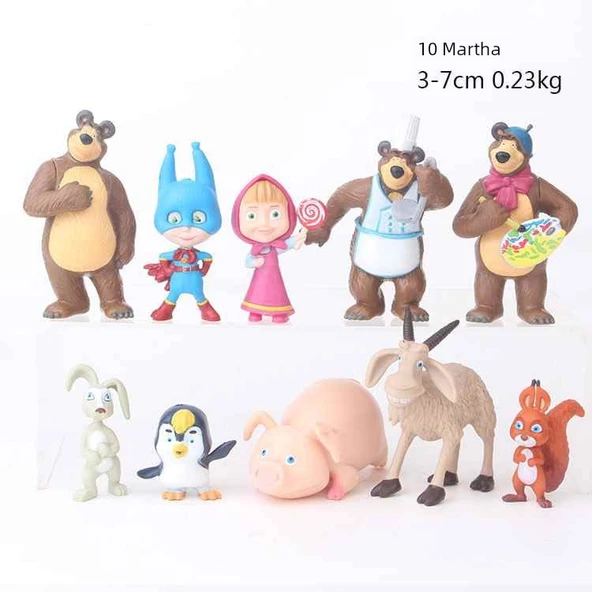 Maşa ve Koca Ayı El Yapımı Model Araba Pasta Süsü Oyuncak Bebek Hediye - 10 Adet (3-7cm/230g) - 1