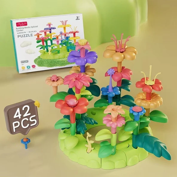 DIY Bahçe Çiçek Yapı Blokları Seti - 42 Parça Renkli Kutu