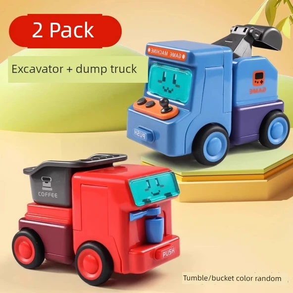 Çocuk Çarpışma Dönüşen Ekskavatör ve Kepçe Robot Oyuncak - 2'li Paket