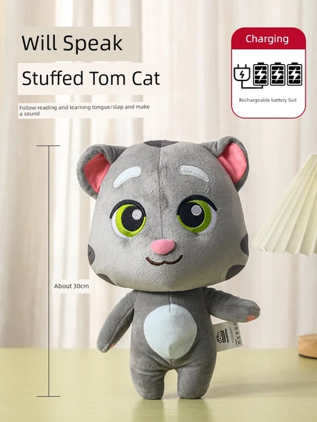 Konuşan Tom Kedi Peluş Oyuncak - Şarjlı Büyük Boy 30cm - 1