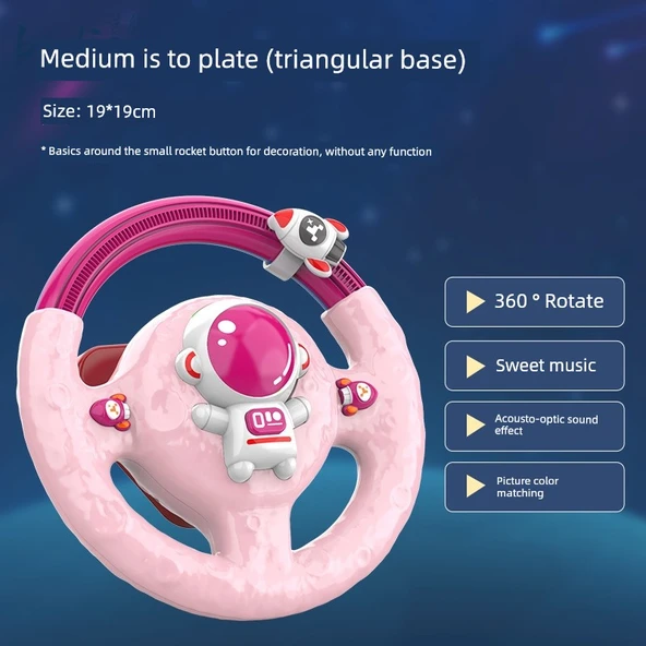 Çocuk Direksiyon Simülasyon Oyuncak - Standart Pembe Astronot, Vantuzlu ve Pilli