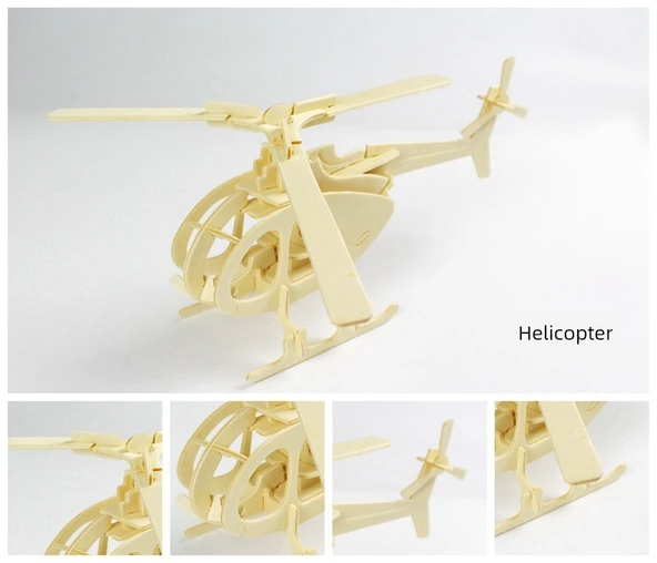 Ahşap 3D Puzzle Helikopter - Kendin Yap Montaj Model Oyuncak