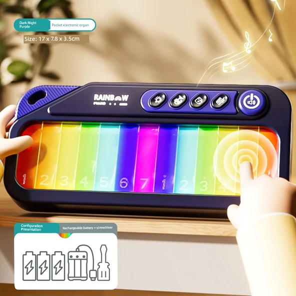 Çocuk Dokunmatik Ekran Mini Elektronik Klavye - Gece Moru - Şarjlı