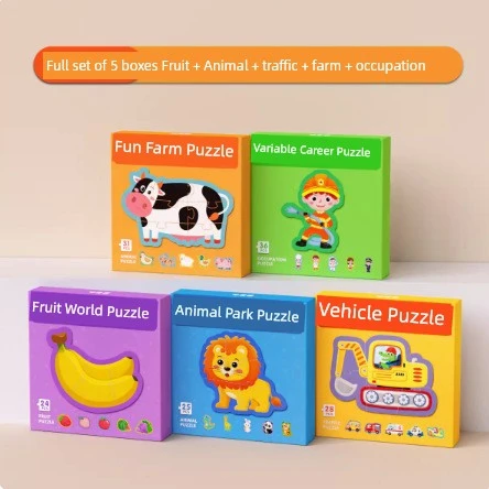 Çocuk Eğitici Puzzle Seti - 5 Kutu 144 Parça