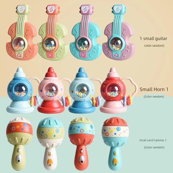 Bebek Çıngırak Oyuncak - Küçük Korna + Küçük Kum Çekiç + Küçük Gitar (Renk Rastgele)