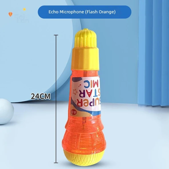 Çocuk Eko Mikrofon Oyuncak - Turuncu Şeffaf Flaşlı 24cm