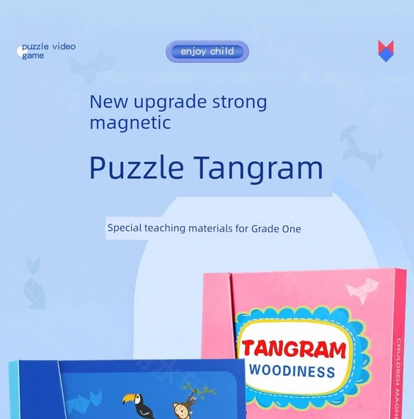Prens Mavi Manyetik Tangram - Geliştirilmiş Kalın Model ve Puzzle Kılavuzu - 8