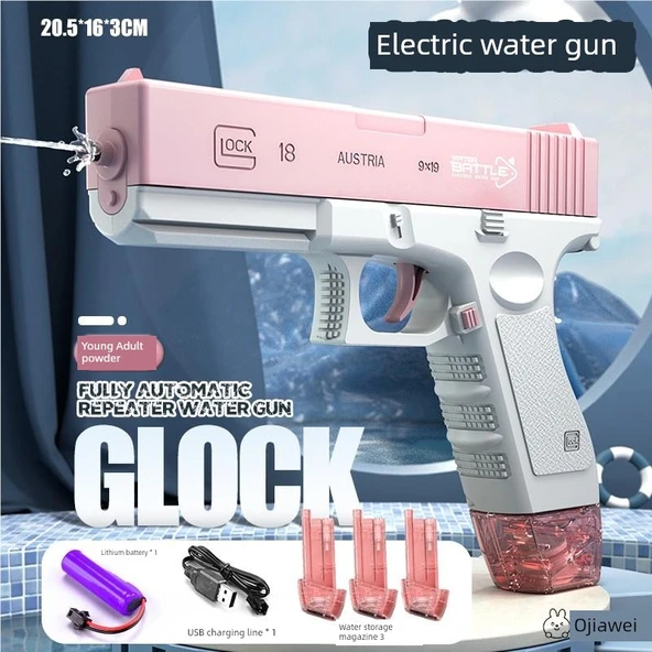 Elektrikli Oyuncak Su Tabancası - Pembe, 3 Şarjörlü