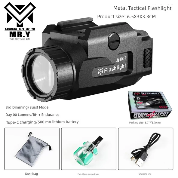 Lazer Atış Eğitim Oyuncak Tabancası - Siyah Metal El Feneri 800LM