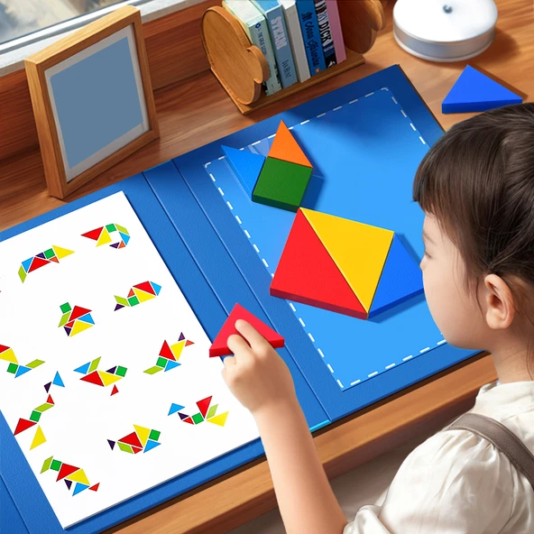 Prens Mavi Manyetik Tangram - Geliştirilmiş Kalın Model ve Puzzle Kılavuzu - 2