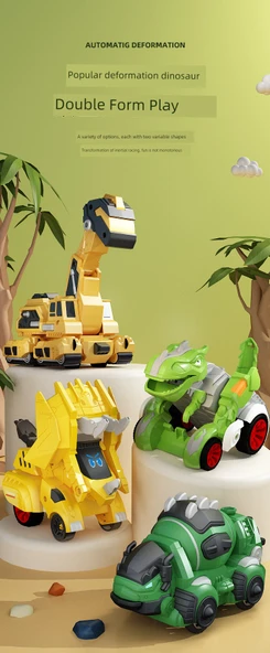 Dönüşen Dinozor Oyuncak Araba - T-Rex Mavi - Çarpışma ile Dönüşen - 8