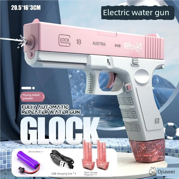 Elektrikli Oyuncak Su Tabancası - Pembe, 2 Şarjörlü