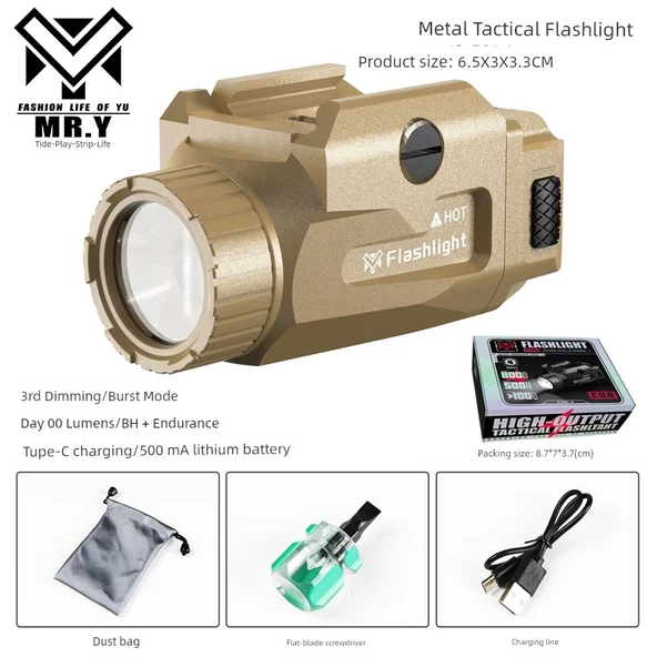 Lazer Atış Eğitim Oyuncak Tabancası - Kum Rengi Metal El Feneri 800LM