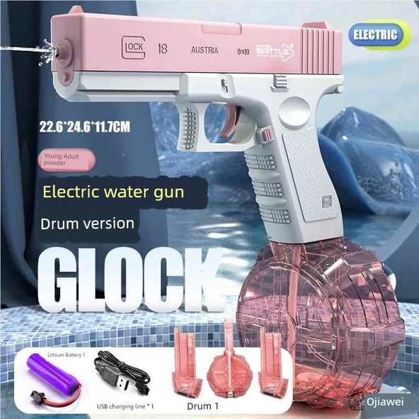 Elektrikli Oyuncak Su Tabancası - Pembe, 2 Şarjör + 1 Tambur