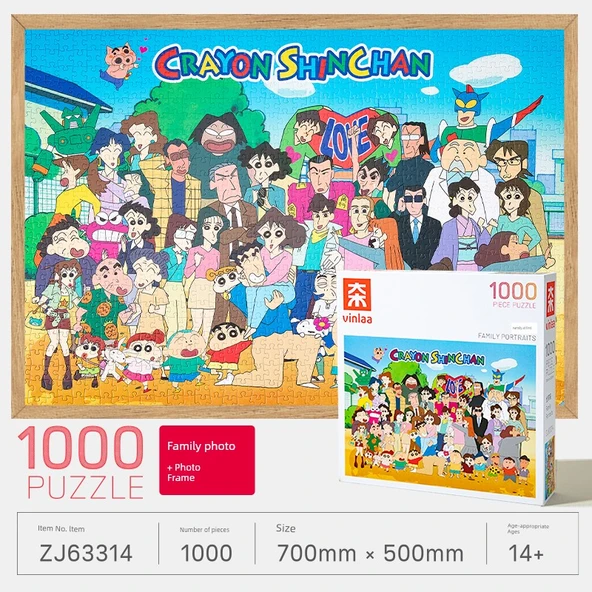 1000 Parça Crayon Shin-Chan Aile Fotoğrafı ve Ahşap Çerçeve Puzzle