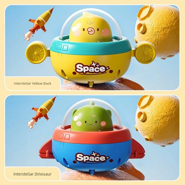 Bebek Eğitici Basmalı UFO Oyuncak - Yıldız Sarı Ördek ve Dinozor Yeşil