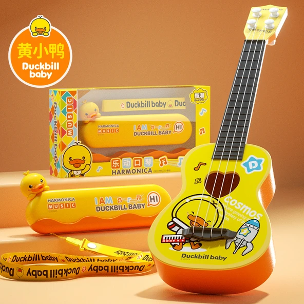 Çocuk Ukulele Gitar Oyuncak - Sarı Ördek Ukulele + Sarı Ördek Mızıka