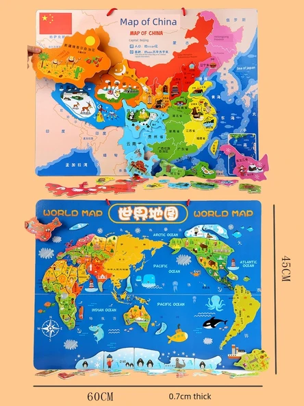 Manyetik Ahşap Çin Haritası Puzzle - Ekstra Büyük Boy - 4