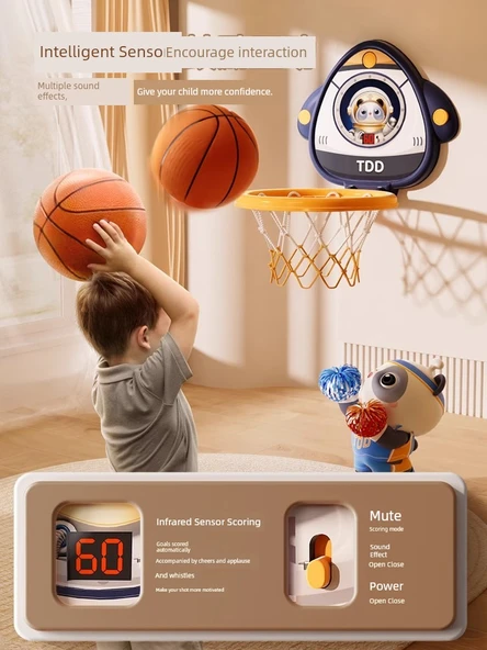 Çocuk Basketbol Potası Oyuncak Seti - Büyük Mavi Standart Model (2 Basketbol + Pompa + Kanca) - Resim 4