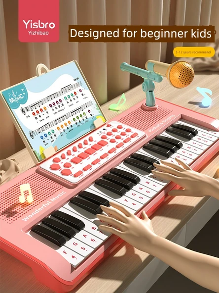 37 Tuşlu Elektronik Klavye - Büyük Yeşil - Şarjlı, Nota, Müzik Standı, Mikrofon ve Güç Kablosu - 2