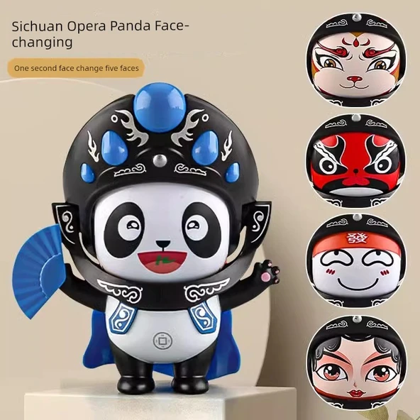 Sichuan Opera Yüz Değiştiren Panda Bebek - Çin Mavisi 5 Yüz Hediye Kutulu