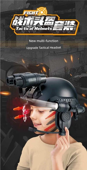 Çocuk Taktik Kask Oyuncak Seti - Kamuflaj Standart - 8
