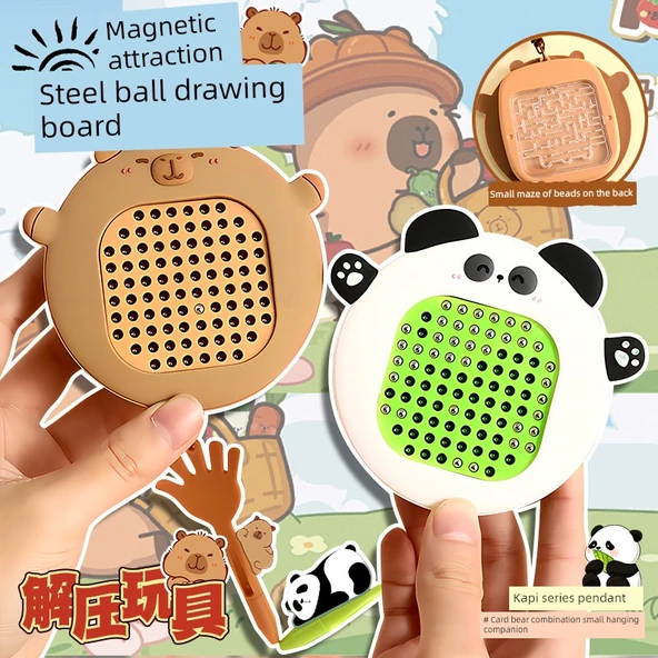 4'lü Manyetik Çelik Bilye Çizim Tahtası - Kahverengi Su Maymunu + Sevimli Panda + Pembe Köpek Yavrusu + Mavi Kedi Yavrusu - 2