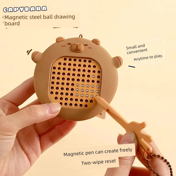 4'lü Manyetik Çelik Bilye Çizim Tahtası - Kahverengi Su Maymunu + Sevimli Panda + Pembe Köpek Yavrusu + Mavi Kedi Yavrusu - 5