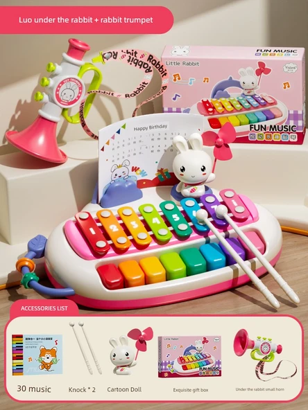 Çocuk Mini Piyano Oyuncak - Turp Tavşan Trompet Hediye Seti