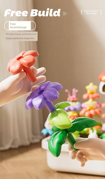 DIY Çiçek Yapı Taşları Seti - Klas Versiyon [Saklama Kabı] - 95 Parça - 10