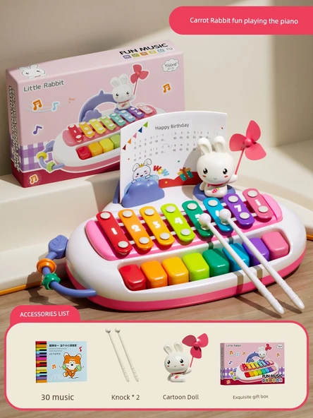 Çocuk Mini Piyano Oyuncak - Turp Tavşan Rüzgar Gülü Bebek Hediye Seti