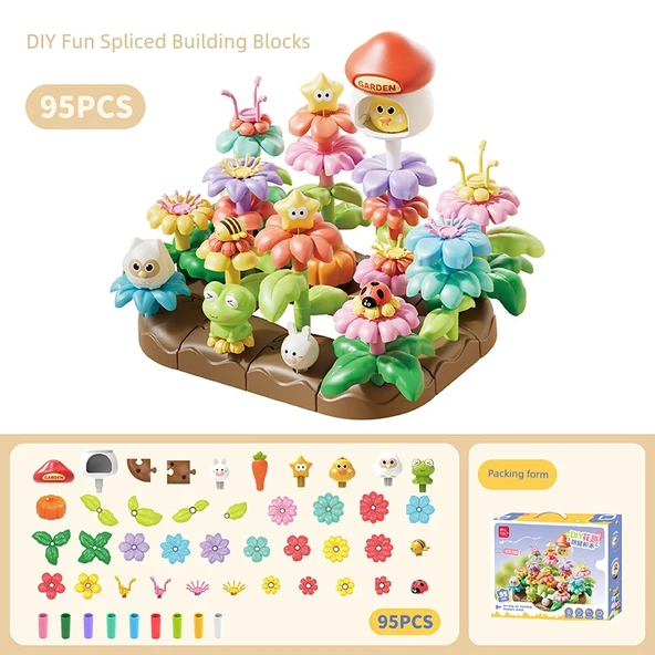 DIY Çiçek Yapı Taşları Seti - Klas Model [Renkli Kutu] - 95 Parça