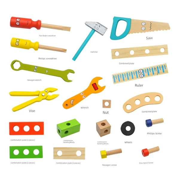 Çocuk Alet Seti - 34 Parça Karikatür Alet Kutusu Somun Kombinasyonu - Resim 5