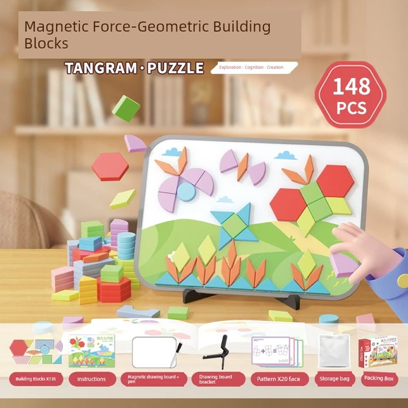 Manyetik Geometrik Yapı Blokları - 135 Parça, Manyetik Tablalı