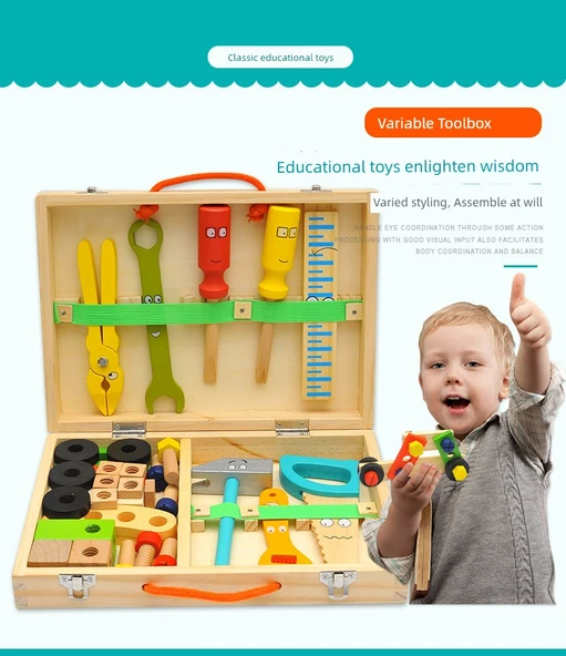 Çocuk Alet Seti - 34 Parça Karikatür Alet Kutusu Somun Kombinasyonu - Resim 8