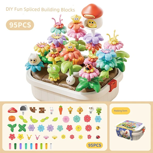 DIY Çiçek Yapı Taşları Seti - Klas Versiyon [Saklama Kabı] - 95 Parça