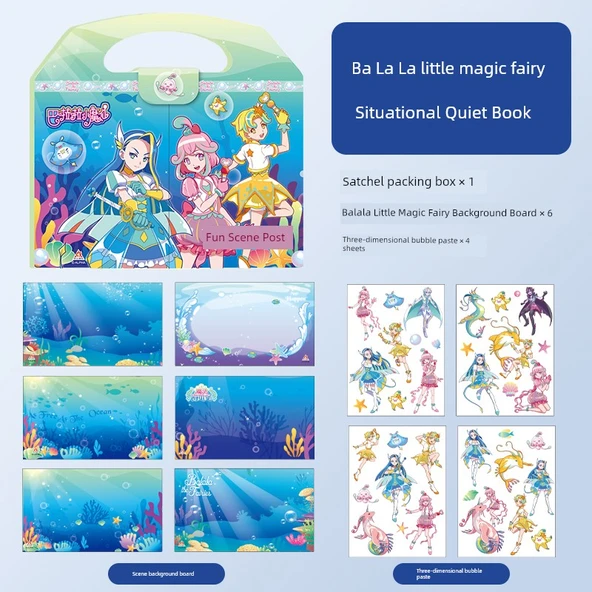 DIY Karikatür Sticker Kitabı - [Büyük/Baba Küçük Sihirli Peri] 6 Sahne + 4 Sticker Seti