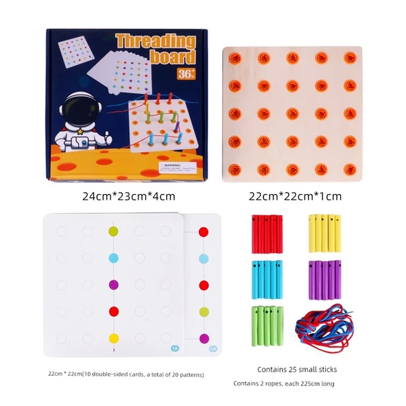 Çocuklar için İplik Geçirme Oyunu - Ahşap Montessori Oyuncak