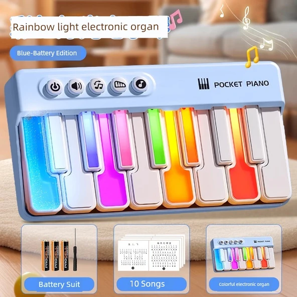 Mini Elektronik Org Oyuncak - Mavi - Pilli