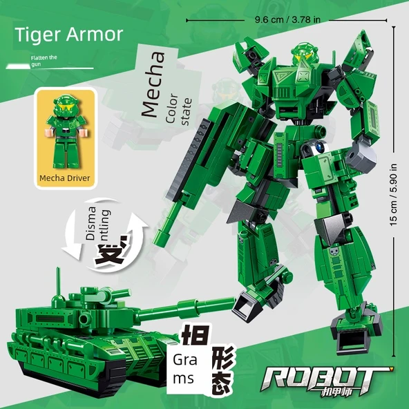Askeri Mech Dönüşen Robot Yapı Taşları Oyuncağı - 1279 Kaplan Mecha/Araba