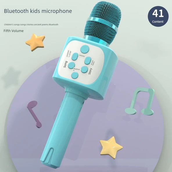 Çocuk Karaoke Mikrofonu - Mavi Bluetooth Versiyonu