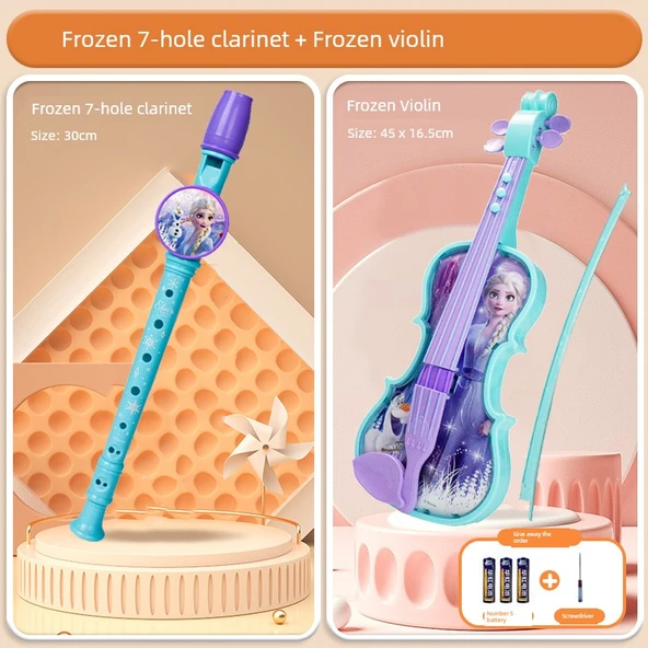Frozen Temalı Oyuncak Keman ve Klarnet Seti - Çocuk Müzik Aleti