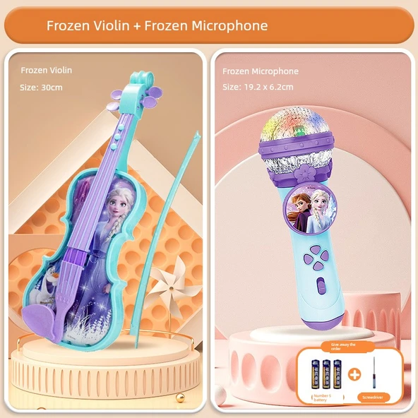 Frozen Temalı Oyuncak Keman ve Mikrofon Seti - Çocuk Müzik Aleti