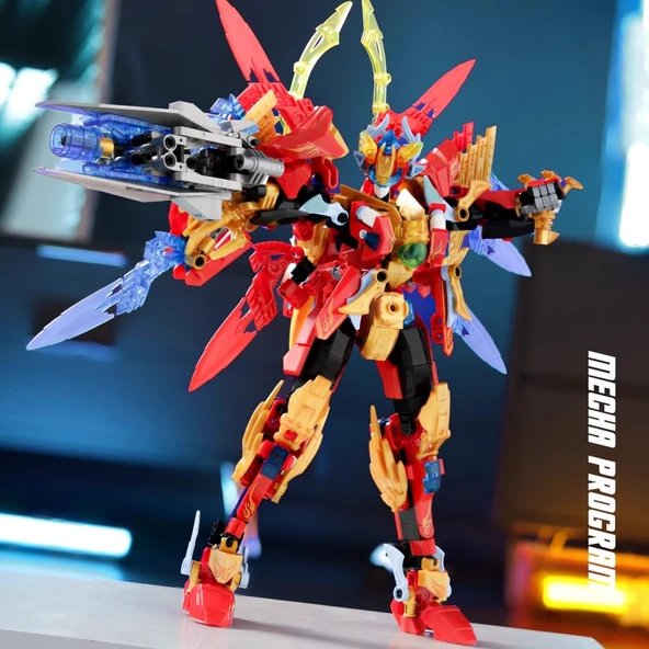 Dönüştürülebilir Mecha Yapı Taşları - Dev Anka Kuşu Kırmızı Ares Mecha Çift Form Lazer Renkli Kutulu