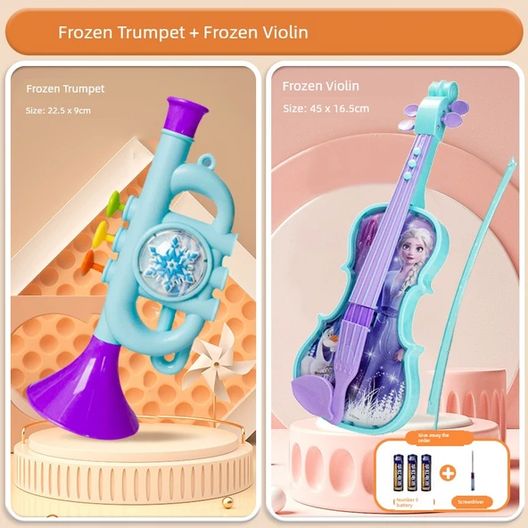 Frozen Temalı Oyuncak Keman ve Trompet Seti - Çocuk Müzik Aleti