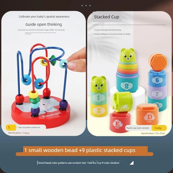 Ahşap Mini Oyuncak - 9 Parçalı Bardak Kuleli