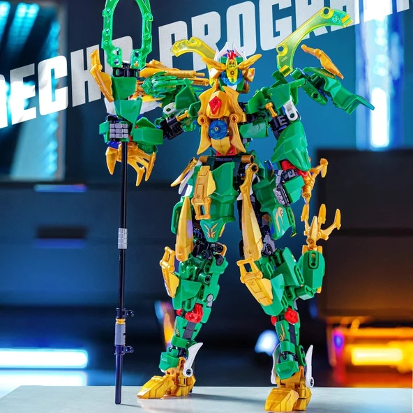 Dönüştürülebilir Mecha Yapı Taşları - Dev Ejderha Behemot Savaş Tanrısı Mecha Çift Form Lazer Renkli Kutulu