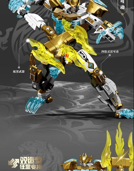 Dönüştürülebilir Mecha Yapı Taşları - Qinglong Mecha Savaş Tanrısı Zarif Büyük Renkli Kutulu - Resim 9